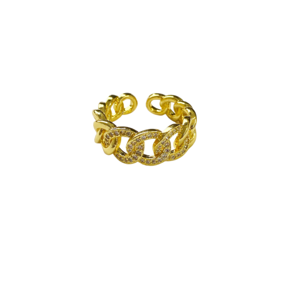 anillo de cadena con circones enchapado en oro de 18K