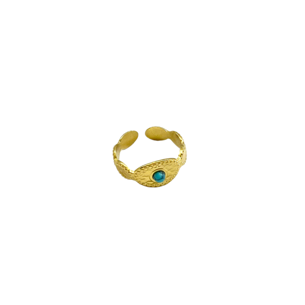 Anillo regulable con textura y piedra malaquita.